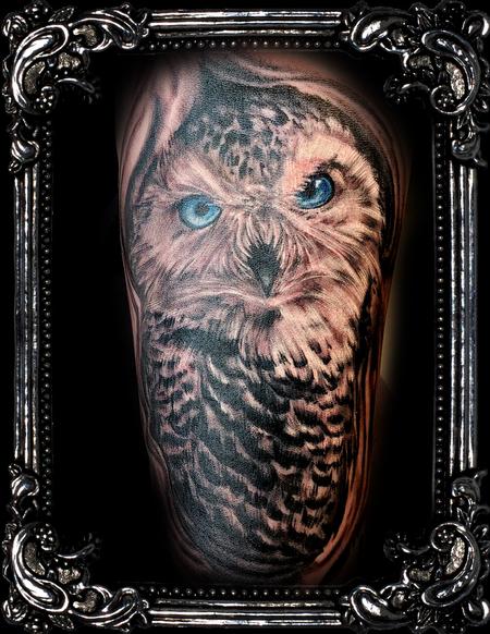 tattoos/ - Black and Gray Owl Tattoo - 140177